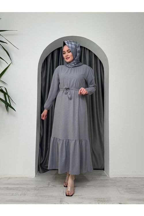 Leopar Desen Soğuk Baskı Elbise 2580 - Gri - M-L