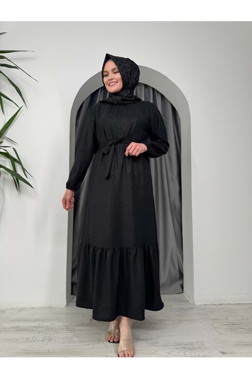 Leopar Desen Soğuk Baskı Elbise 2580 - Siyah - L-XL