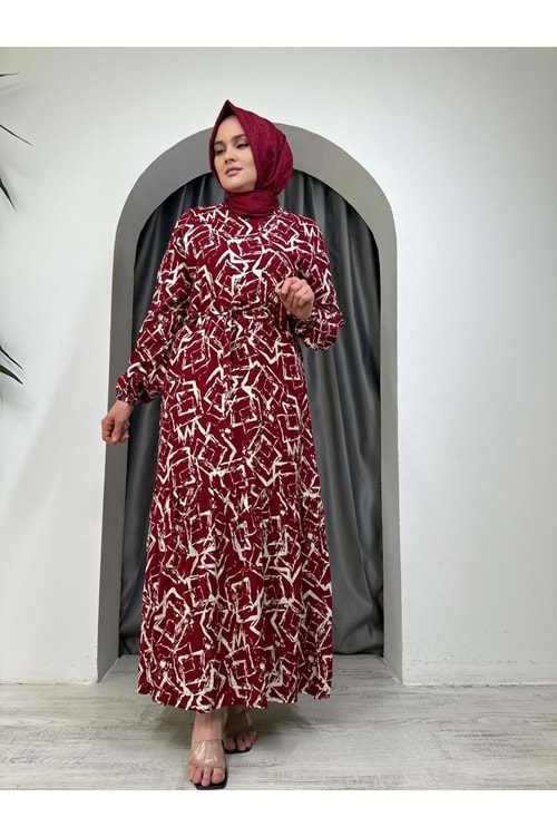 Feriha Desen Elbise 1911 - Bordo - 38-40