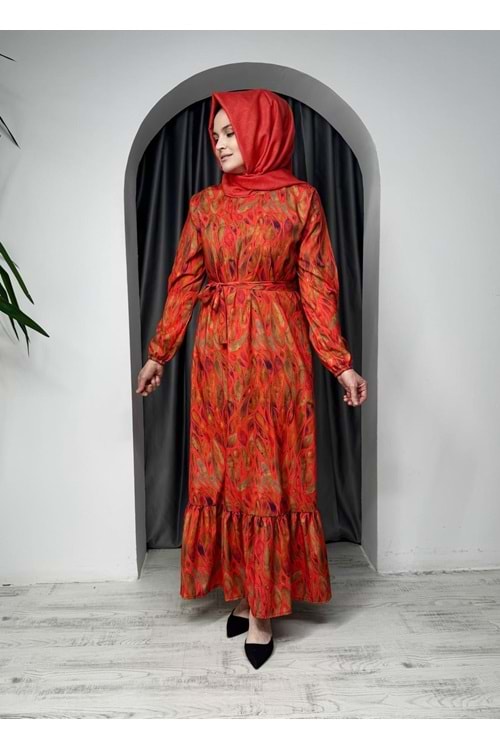Yaprak Elbise 1884 - azra fashion - Turuncu - 42-44 - AZRA06036-50001