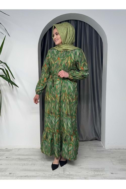 Yaprak Elbise 1884 - azra fashion - Yeşil - 42-44 - AZRA06036-50005