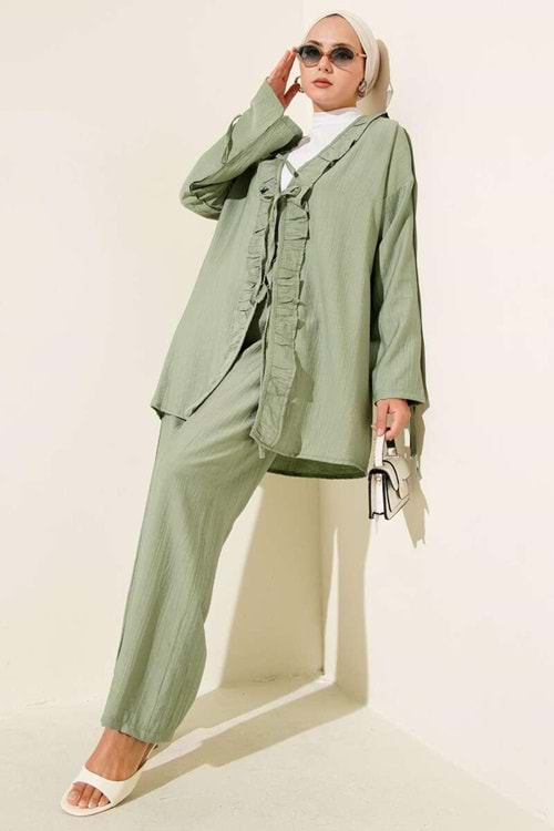 Fırfırlı Bağlamalı Takım 8013 - azra fashion - Yeşil - L-XL