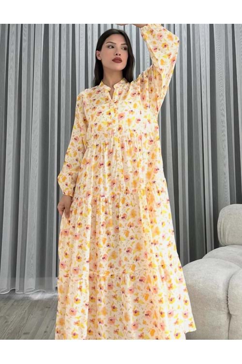 Çiçekli Elbise 251093 - Sarı - L