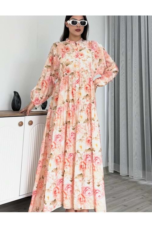 Çiçekli Elbise 251093 - Toz Pembe - XL - AZRA06069-52808