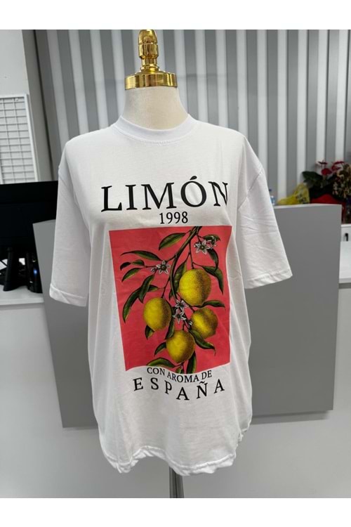 Limon Baskılı T-shırt 2073 - Beyaz - M-L