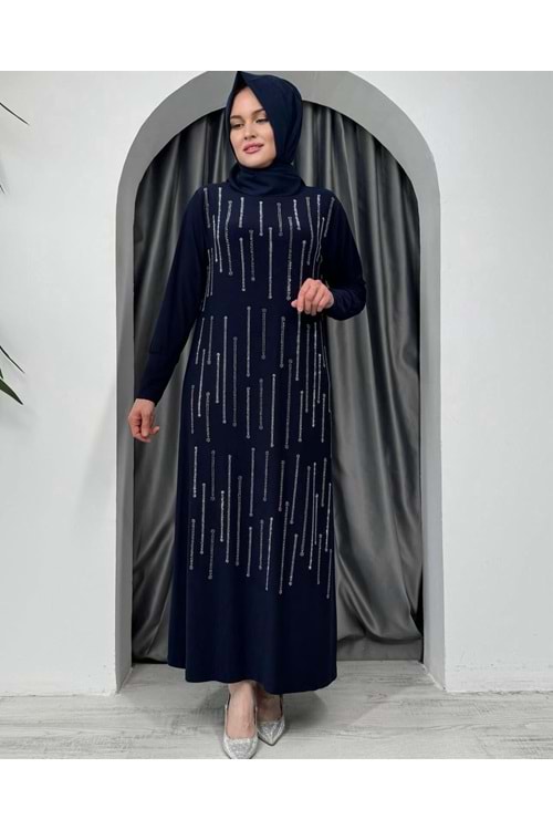 Önü Taşlı Sendy Elbise 1532 - Lacivert - 42-44