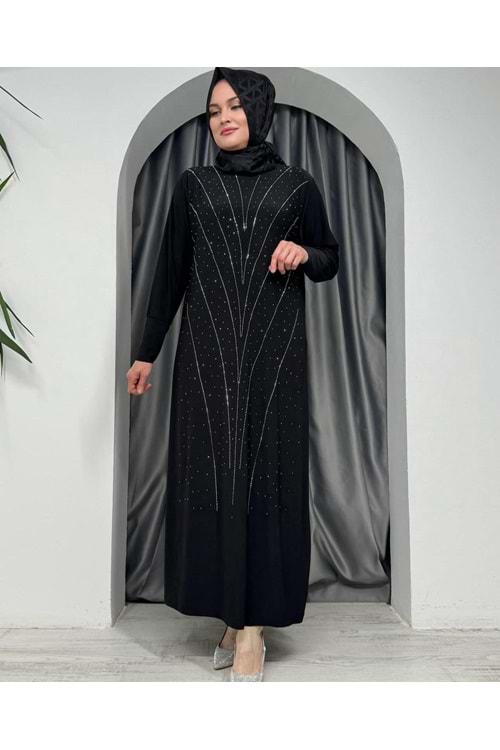 Önü Pullu Sendy Elbise 8656 - Siyah - 38-40