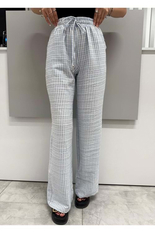 İki Renkli Gofre Pantolon 1587 - Mavi - L