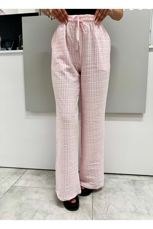İki Renkli Gofre Pantolon 1587 - Pembe - M