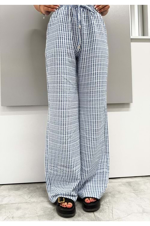 İki Renkli Gofre Pantolon 1587 - Saks Mavi - L
