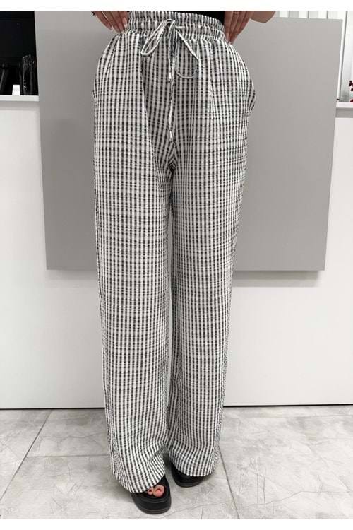 İki Renkli Gofre Pantolon 1587 - Siyah - L