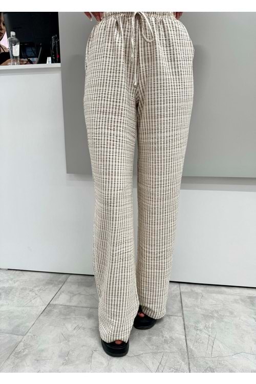 İki Renkli Gofre Pantolon 1587 - Sütlü Kahve - L