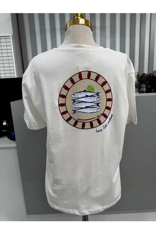 Balık Baskılı T-shirt 3668 - Beyaz - M