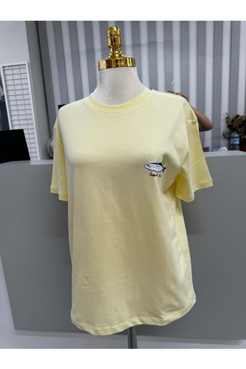 Balık Baskılı T-shirt 3668 - Sarı - S