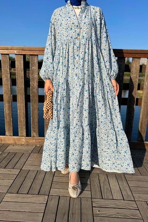 Mango Kumaş Elbise 2559 - Saks Mavi - TEK BEDEN