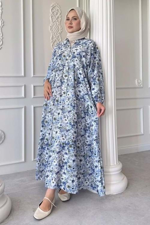 Serpme Çiçekli Elbise 2398 - Lacivert - S-M