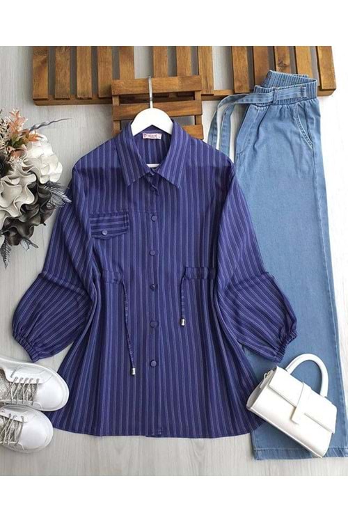 Çizgili Gömlek 1104 - azra fashion - Mor - L - AZRA06461-53467