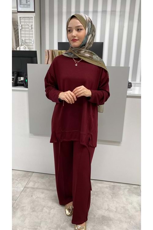 Oysho Biyeli Asimetrik Salaş Takım 3415 - azra fashion - Bordo - L-XL