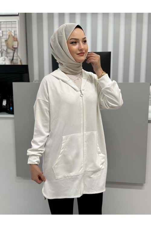 Cepli Kapşonlu Tunik 26129 - Ekru - S-M
