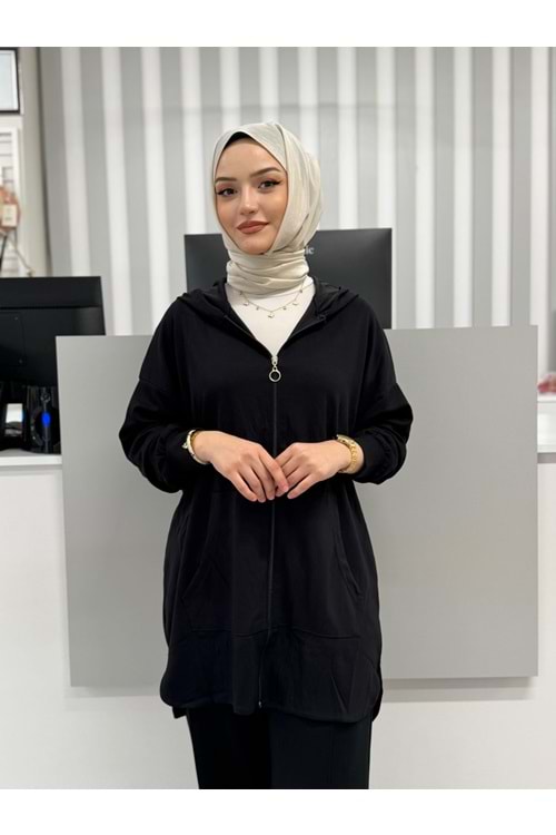 Cepli Kapşonlu Tunik 26129 - Siyah - L-XL