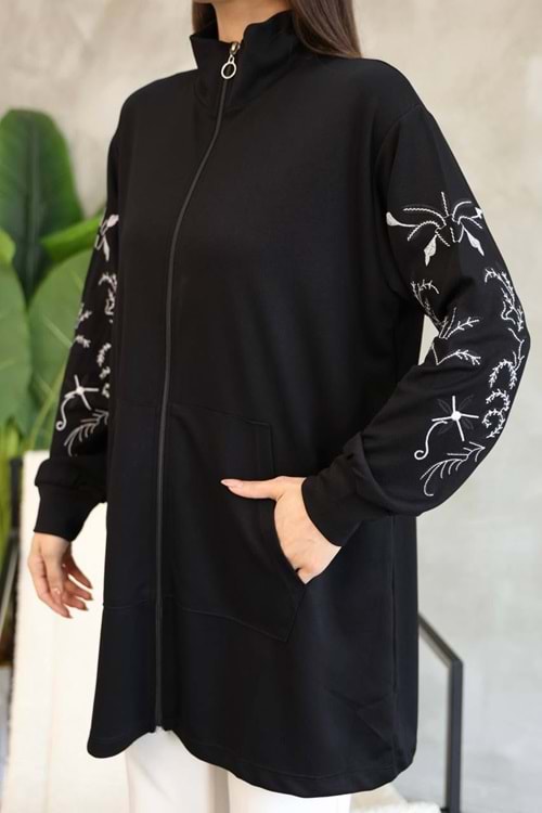 Kolları Nakışlı Hırka 26130 - Siyah - S