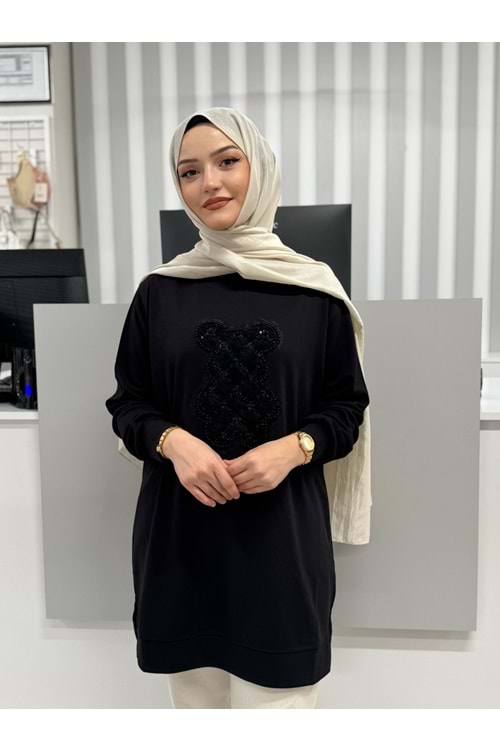Çiçek Ayıcıklı Tunik 26125 - Siyah - L