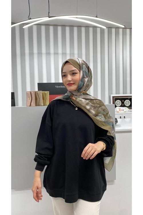 Bisiklet Yaka Salaş Sweat 26172 - Siyah - TEK BEDEN