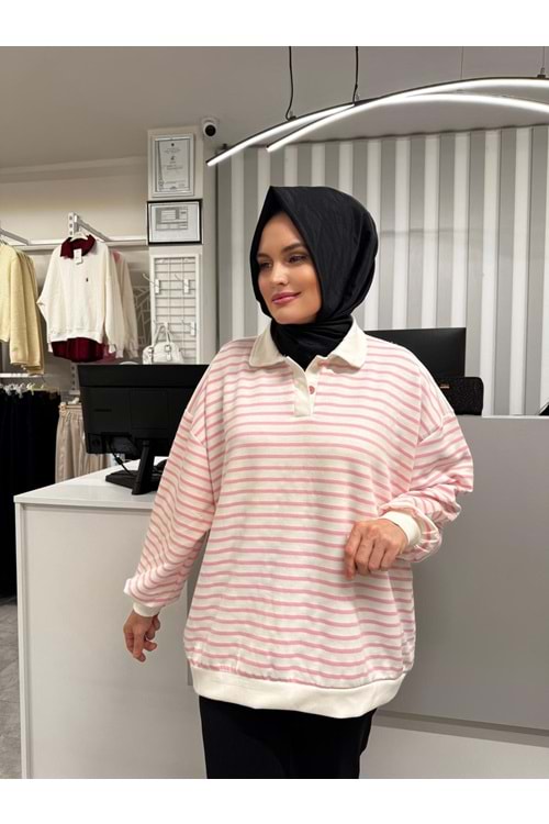 Çizgili Sweat 26178 - Pembe - TEK BEDEN