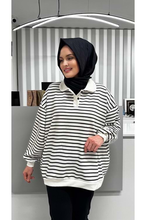 Çizgili Sweat 26178 - Siyah - TEK BEDEN