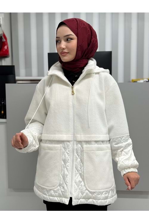 Garnili Peluş Mont 35832 - Ekru - M - AZRA06848-55505