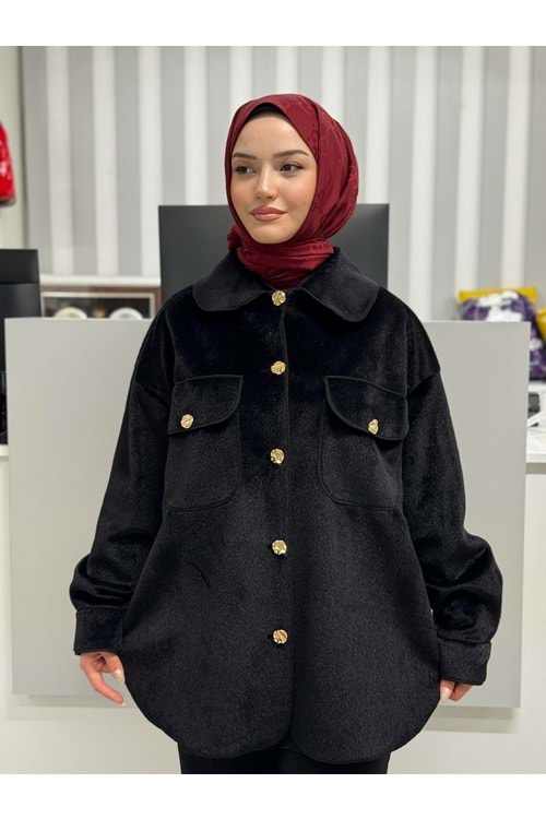 Cep ve Düğme Detaylı Shacket 35851 - Siyah - TEK BEDEN - AZRA06850-55514