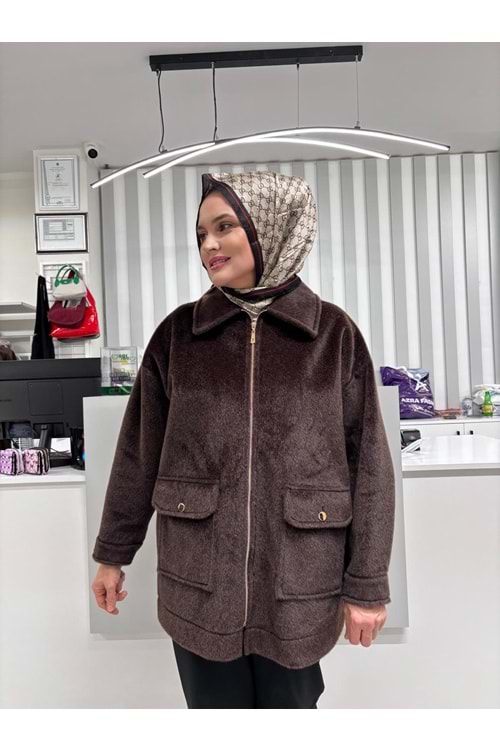 Torba Cepli Fermuarlı Ceket 35882 - Acı Kahve - TEK BEDEN