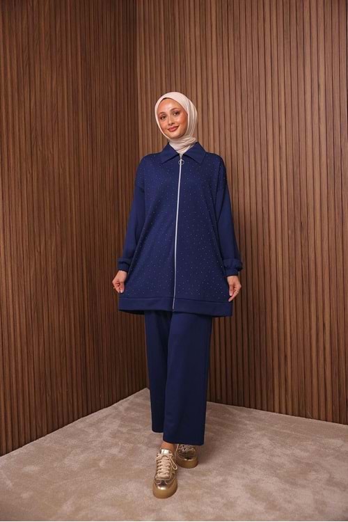 Pullu Fermuarlı Oysho Kumaş Takım 5309 - Lacivert - M