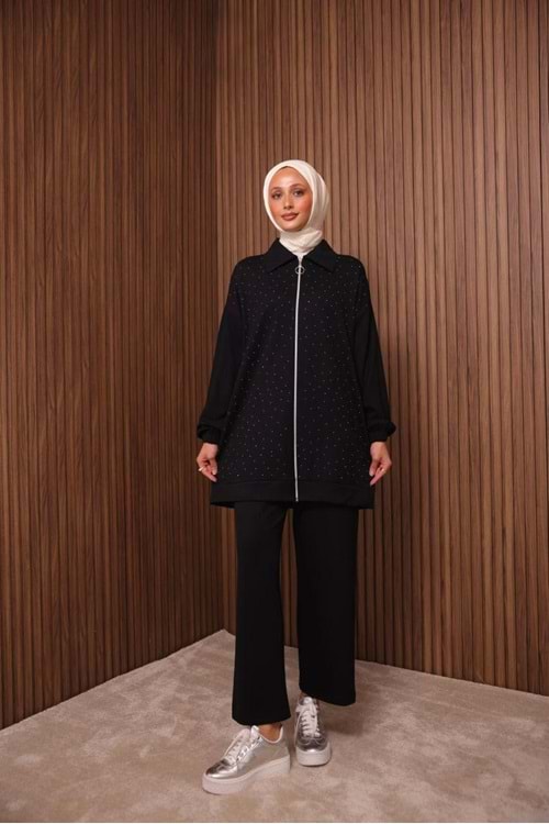 Pullu Fermuarlı Oysho Kumaş Takım 5309 - Siyah - M