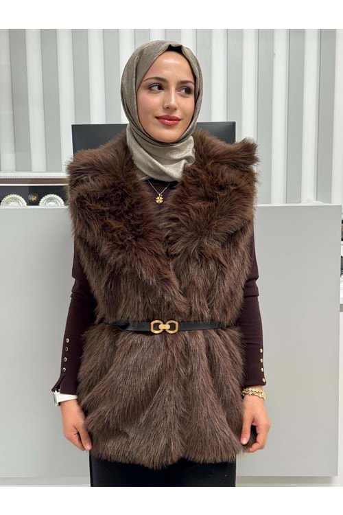 Kemerli Lolita Yelek 11155 - Acı Kahve - 40