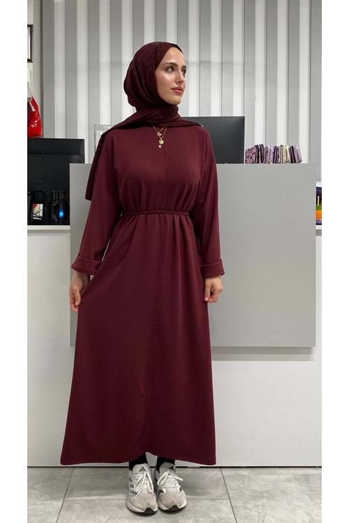 Kolu Katlamalı Elbise 1049 - Bordo - L-XL