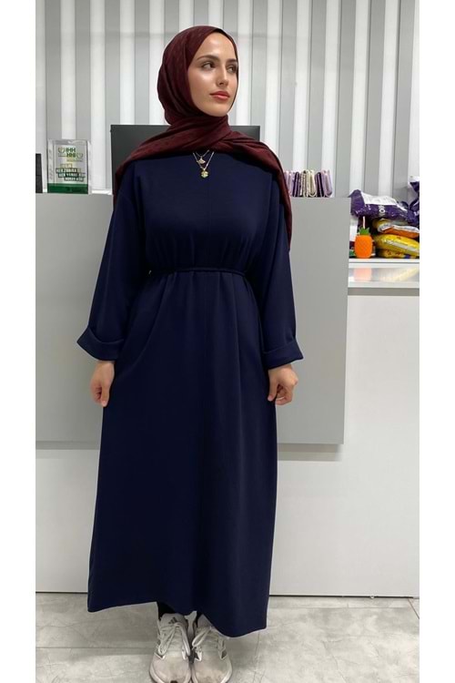 Kolu Katlamalı Elbise 1049 - Lacivert - L-XL