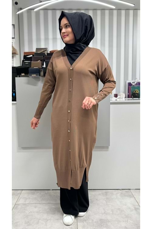 Uzun Düz Merserize Hırka 3250 - Kahve Rengi - TEK BEDEN - AZRA06904-58209