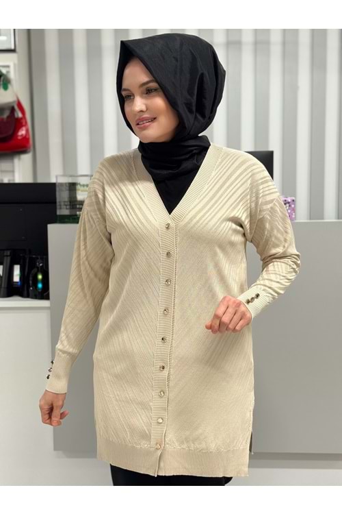 Çapraz Desenli Merserize Hırka 3198 - Bej - TEK BEDEN - AZRA06905-56083