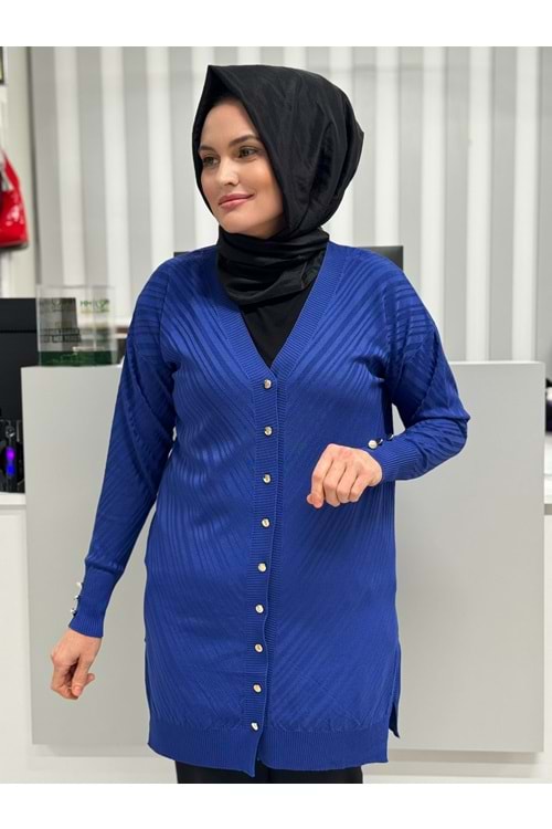 Çapraz Desenli Merserize Hırka 3198 - Saks Mavi - TEK BEDEN - AZRA06905-56084