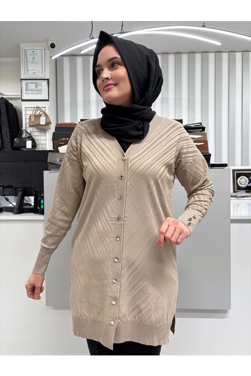 Çapraz Desenli Merserize Hırka 3198 - Vizon - TEK BEDEN - AZRA06905-58123