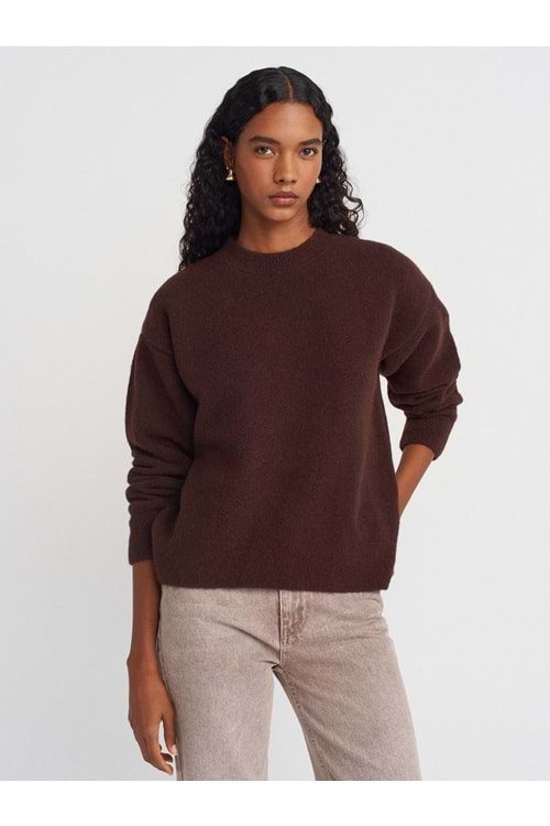 Bisiklet Yaka Yumuşak Dokulu Triko 10640 - Kahve Rengi - TEK BEDEN