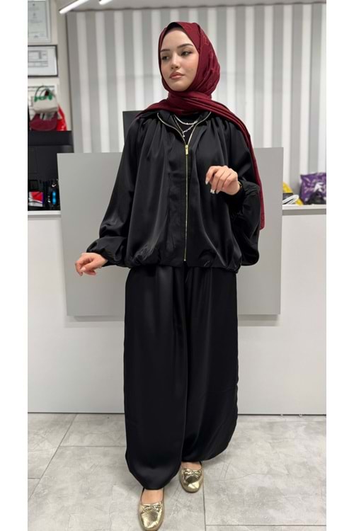 Saten Ceketli Takım 3015 - Siyah - L-XL