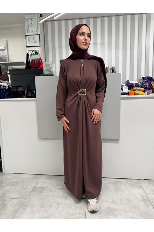 Gold Detaylı Elbise 5253 - Acı Kahve - S-M