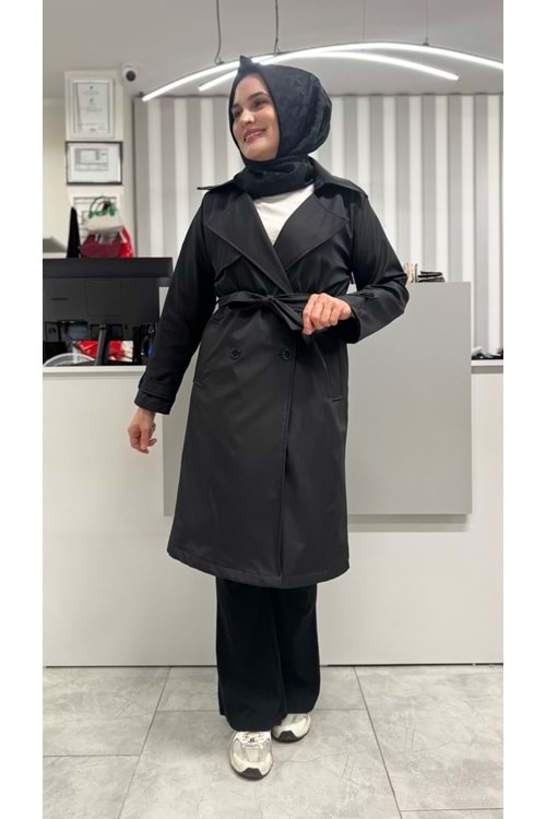 Kravuze Yaka Trençkot 5918 - Siyah - 40