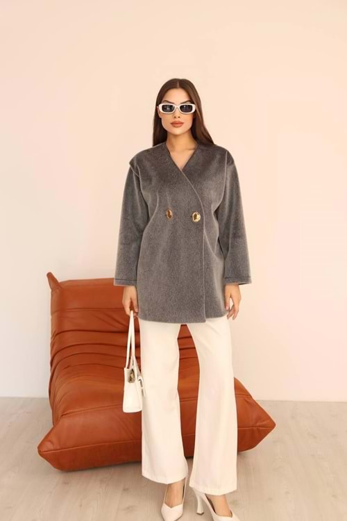 Düğme Detaylı Kürk Hırka 26200 - Gri - L