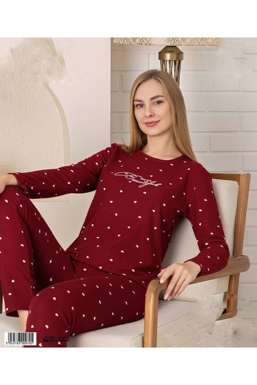Yumoş Kumaş Pijama Takımı 1104 - Bordo - XL - AZRA06951-55993