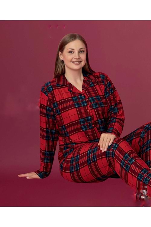 Suet Ekose Pijama Takımı Battal 2896 - Kırmızı - XXL - AZRA06959-56042