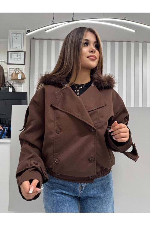 Estonya Kürklü Ceket 2052 - Acı Kahve - 40