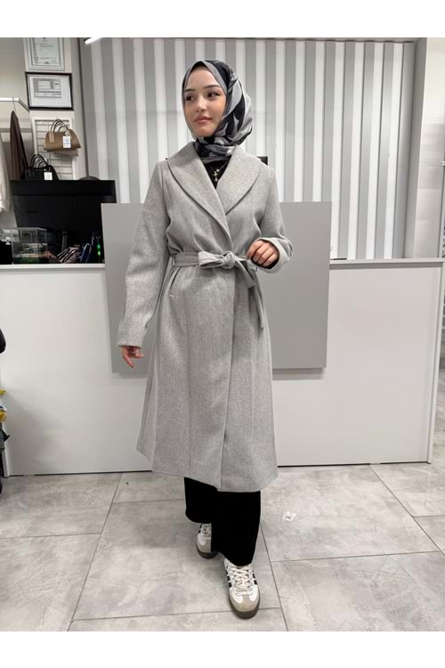 Kuşaklı Kaşe Kaban 2173 - Gri - 38